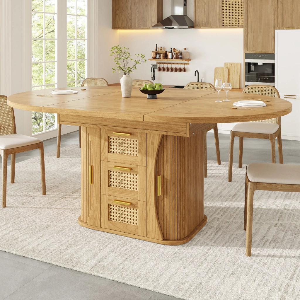 Tavolo da pranzo allungabile con contenitore; 1 cassetto e stile legno; in mdf; naturale