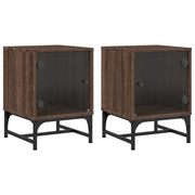 Set di 2 Comodini | Armadio da Notte | Mobiletto da notte con Ante in Vetro Rovere Marrone 35x37x50 cm