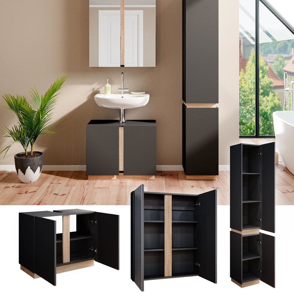 Vicco Set di mobili da bagno Antracite 3 parti, con colonna