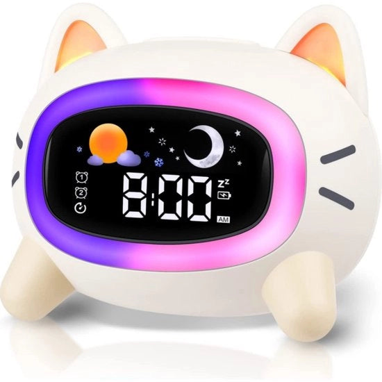 Alarme sveglia per bambini con allenamento al sonno e funzioni di allarme sonoro.