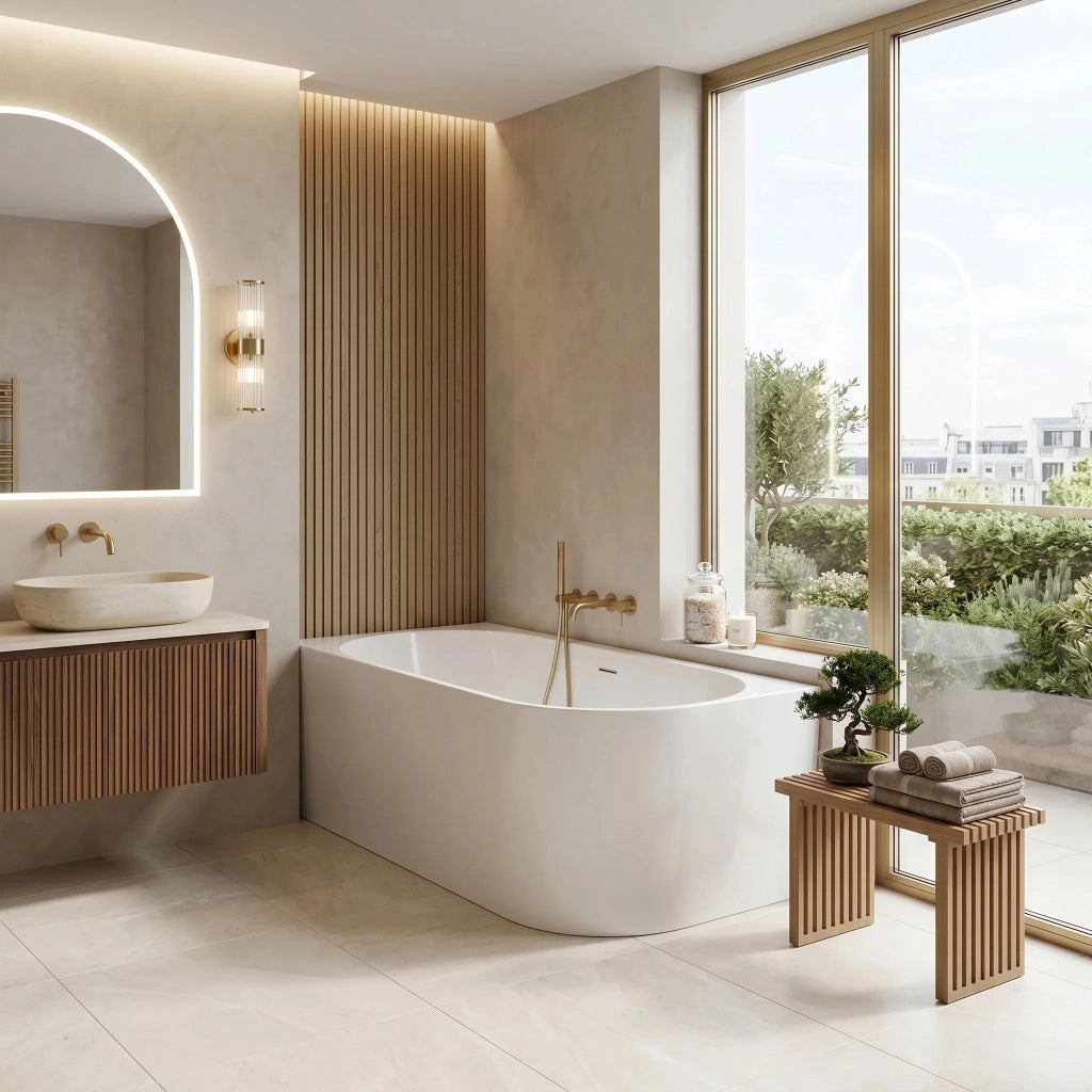 Vasca Da Bagno Angolare In Acrilico Rea Bellanto Slim 150 Left Copritappo bianco