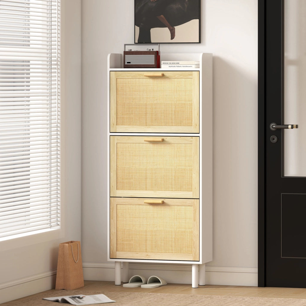 Scarpiera con 3 ante e ripiani ¨C Zephmum ¨C Bianco 65x24.5x153 cm