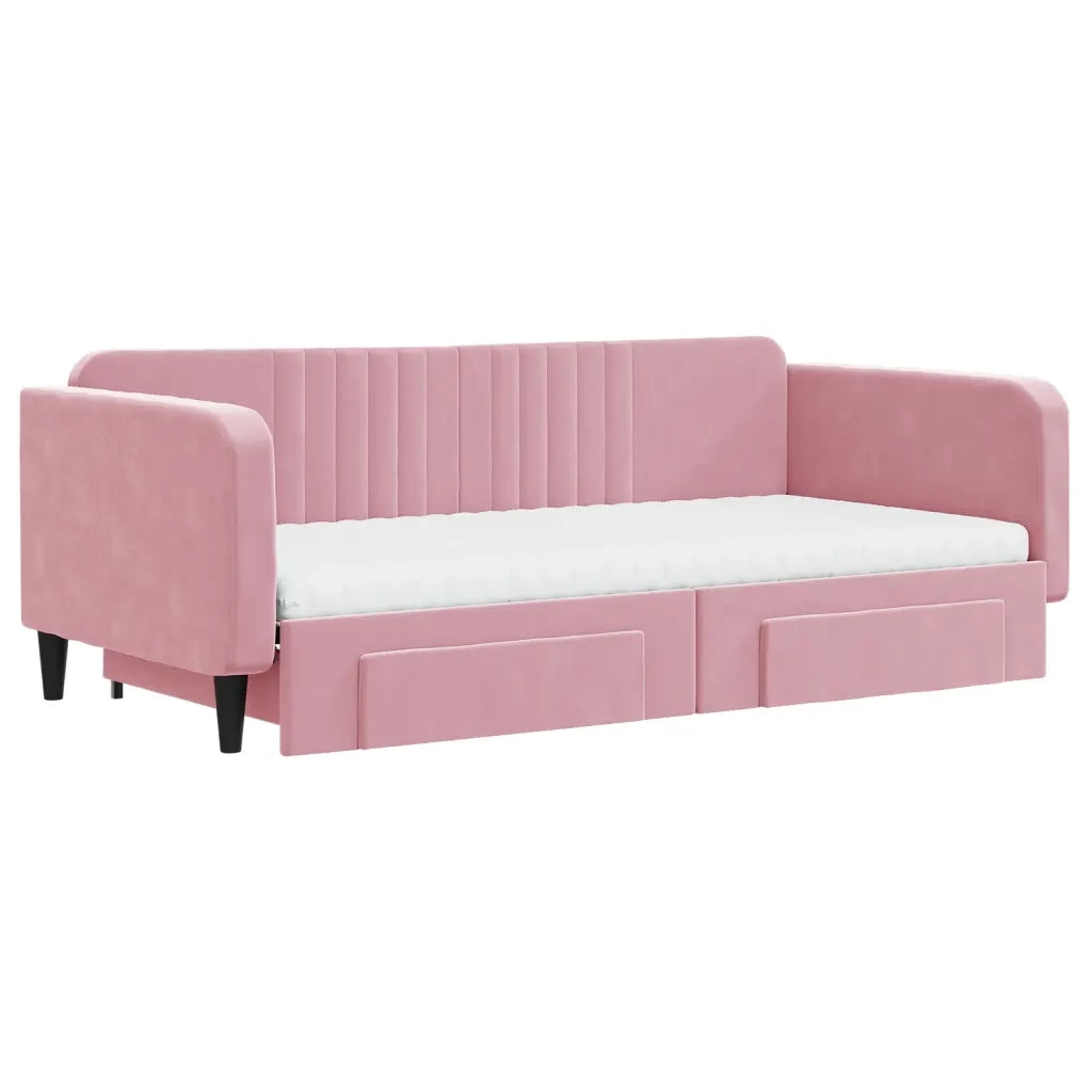 Divano Letto Estraibile con Cassetti Rosa 100x200 cm Velluto 3197145