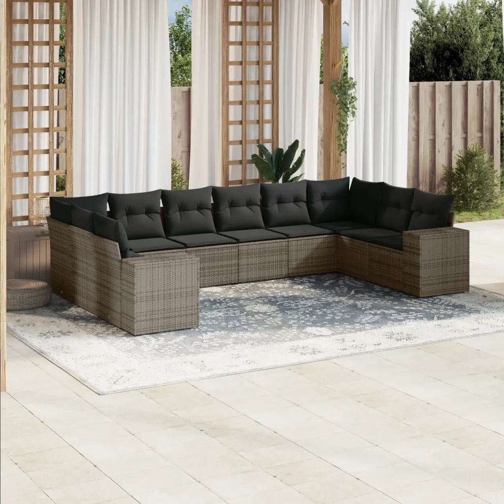 Set Divano da Giardino 10 pz con Cuscini Grigio in Polyrattan 3223069