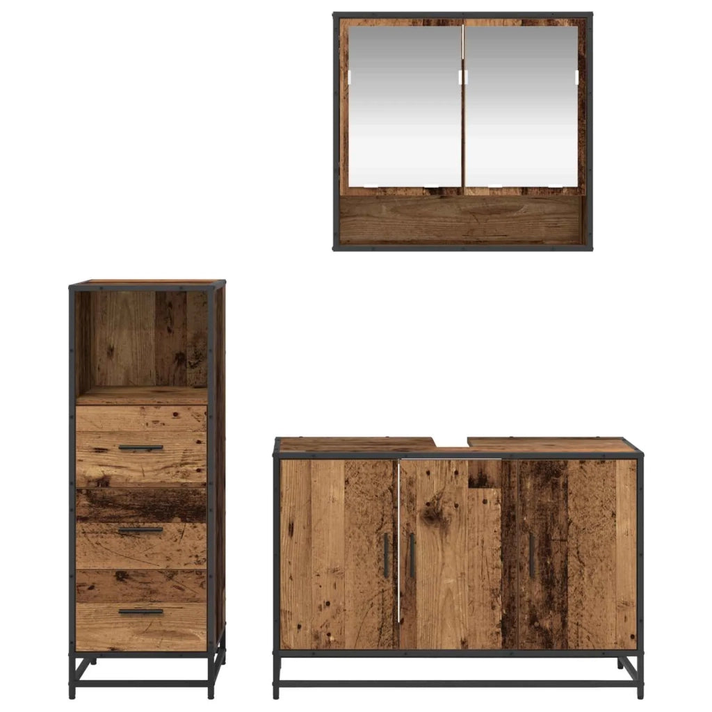 Set di mobili per il bagno con cassetto 3 pcs Legno vecchio 3402408