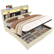 Letti contenitori 140x200 cm con LED e vano contenitore; lino beige (Senza materasso)