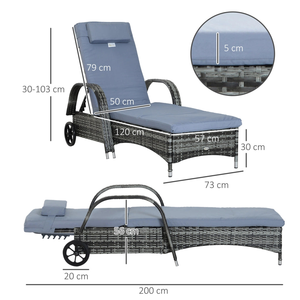 Lettino da giardino con cuscino ¨C Xylo ¨C polyrattan grigio 200x73x103 cm