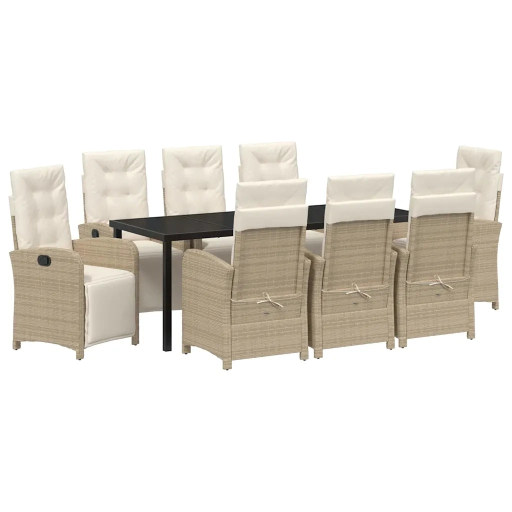 Set da Pranzo per Giardino con cuscino 9 pcs Beige polyrattan 3380336