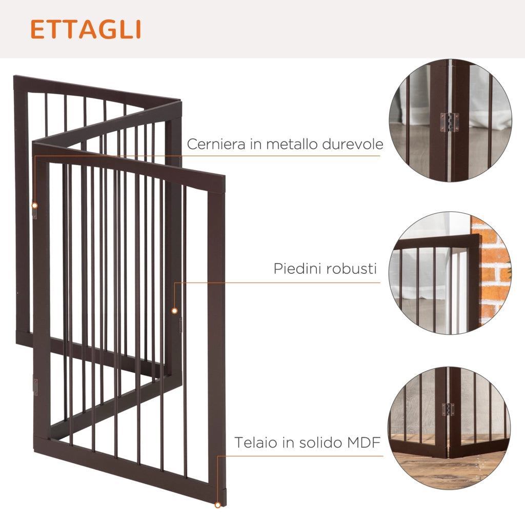 Cancelletto di Sicurezza per Animali Domestici 160x76 cm in MDF Marrone Scuro