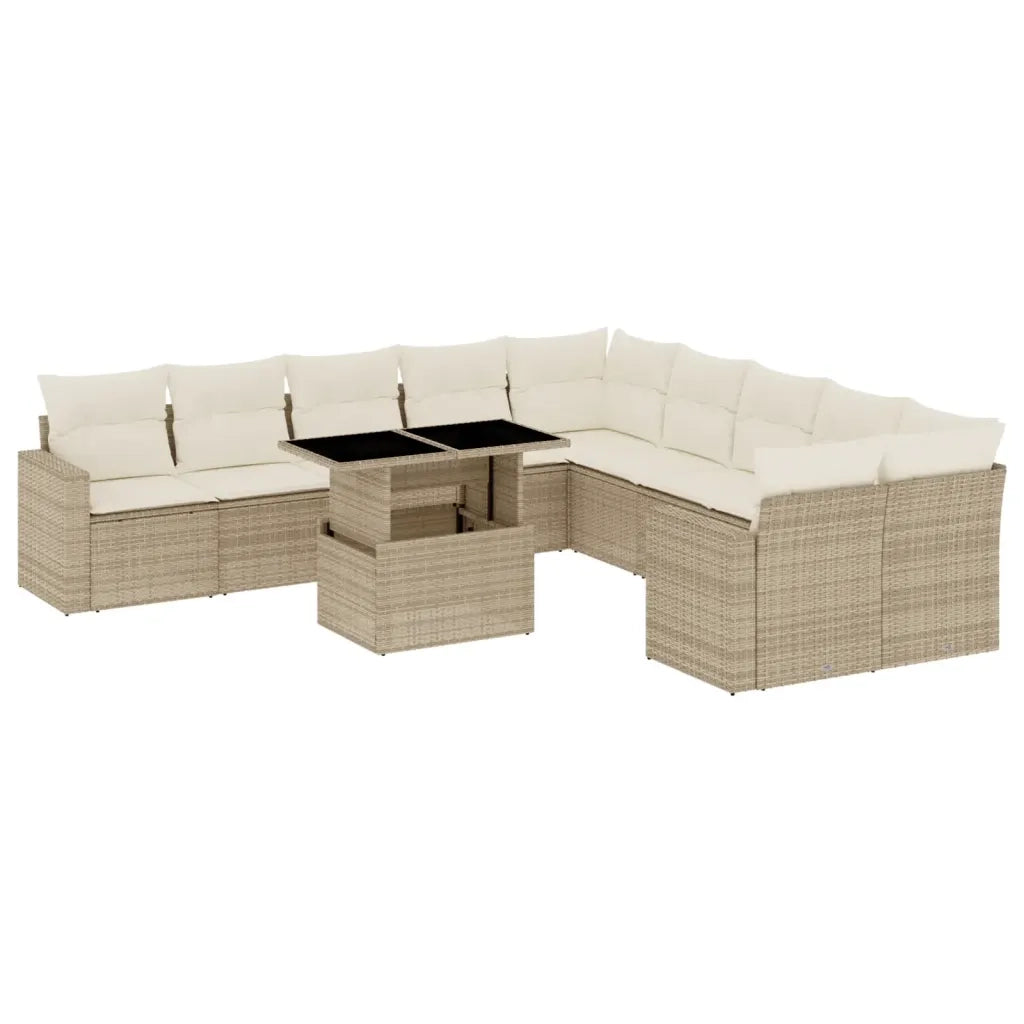 Set Divani da Giardino 11 pz con Cuscini Beige in Polyrattan