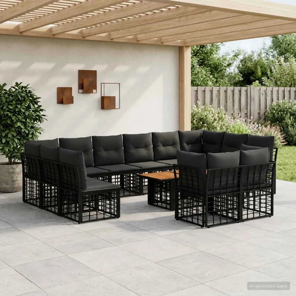 Set Divano da Giardino 13 pz Nero e Grigio scuro polyrattan 3437921