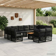 Set Divano da Giardino 13 pz Nero e Grigio scuro polyrattan 3437921