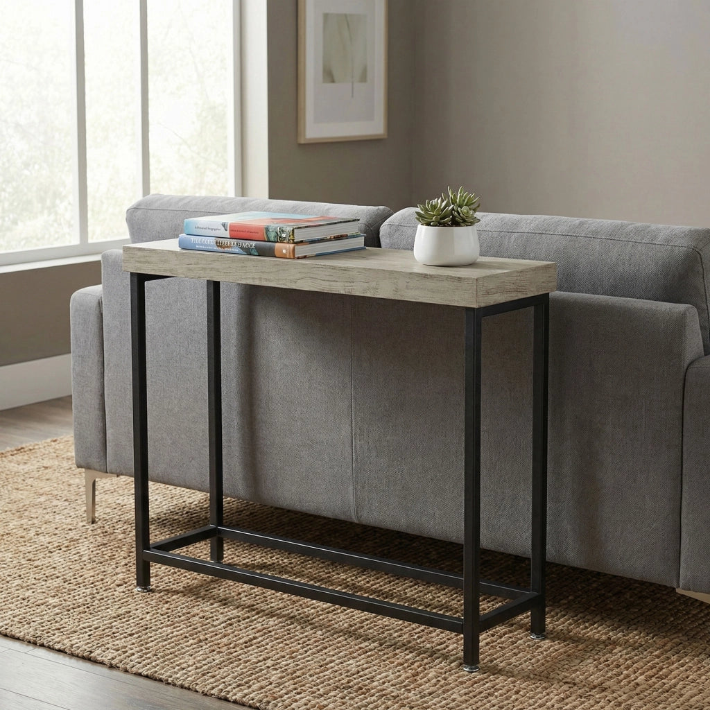 Nikki - Consolle ingresso soggiorno rettangolare 75x75x24 cm stile industrial in metallo e MDF  bleach
