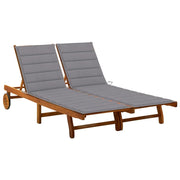 Lettino prendisole sedia a sdraio lettino prendisole letto da giardino mobili da esterno per patio 2 posti con cuscini legno massello di acacia 02_0012233