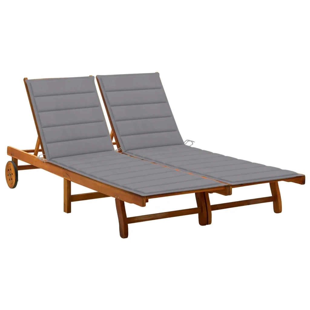 Lettino prendisole sedia a sdraio lettino prendisole letto da giardino mobili da esterno per patio 2 posti con cuscini legno massello di acacia 02_0012233