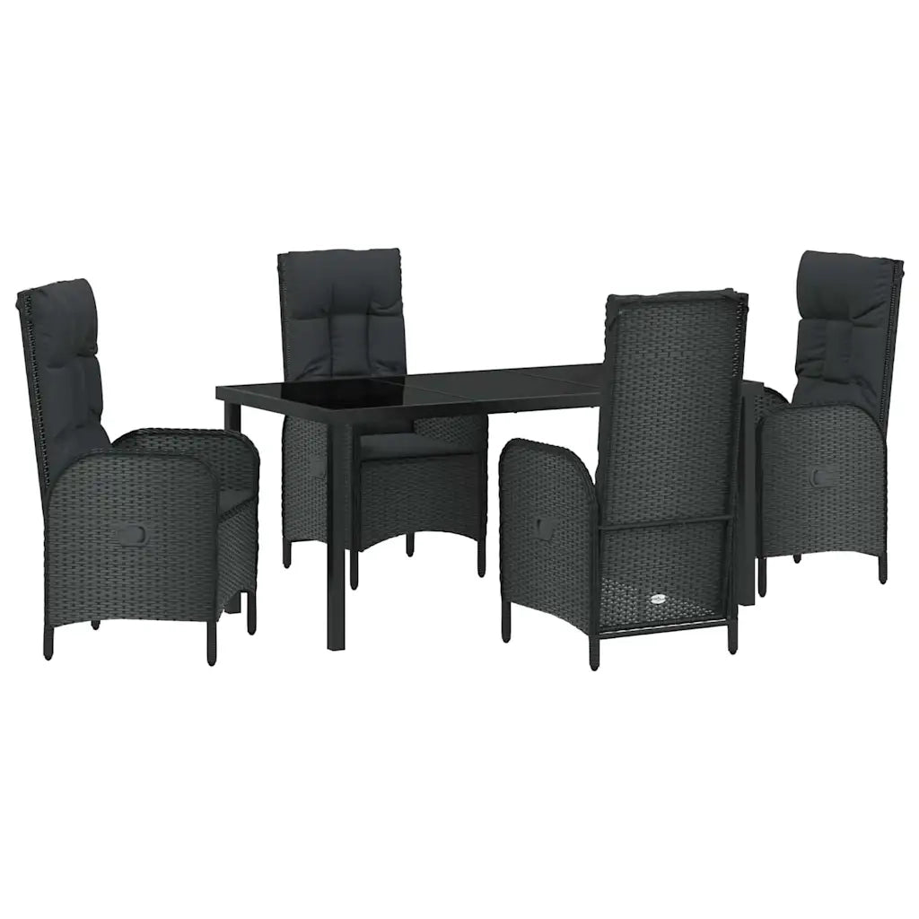Set da Pranzo per Giardino con cuscino 5 pcs Nero polyrattan 3380116