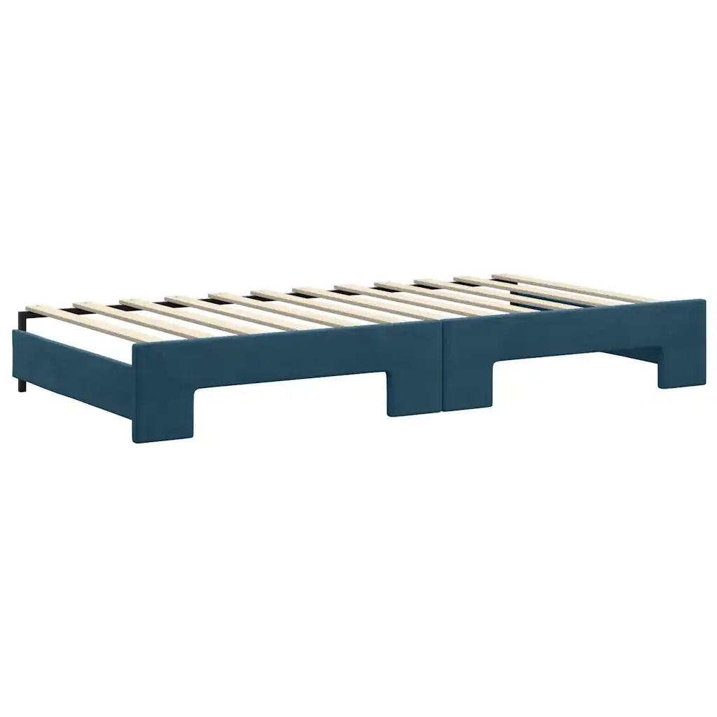 Divano Letto Estraibile con Cassetti Blu 100x200 cm in Velluto