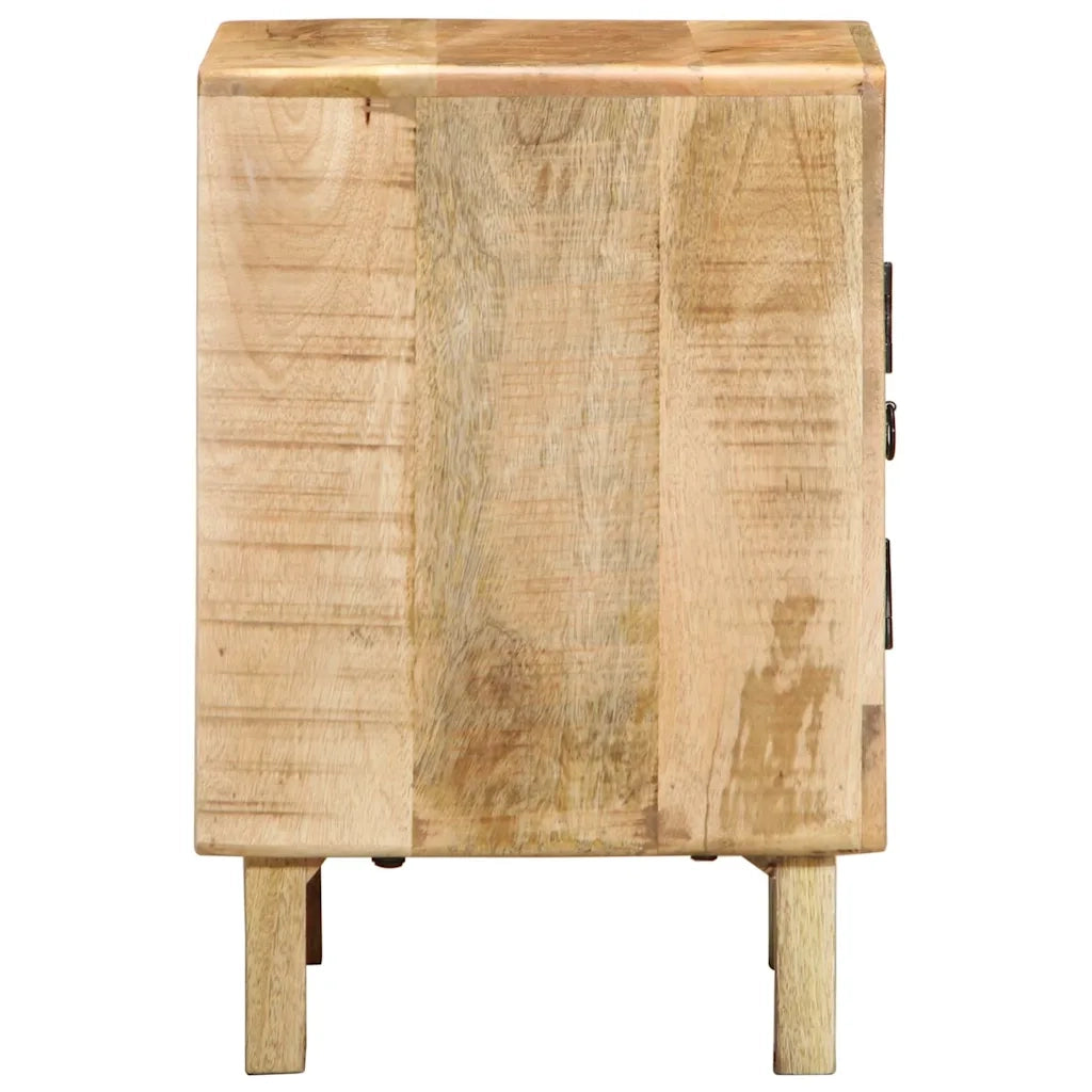 Set di 2 Comodini | Armadio da Notte | Mobiletto da notte 40x32x46 cm in Legno Massello di Mango Grezzo