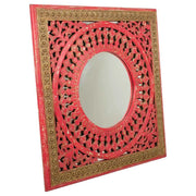 Specchio in legno rosso fatto a mano 60,5x1,5x60,5 cm