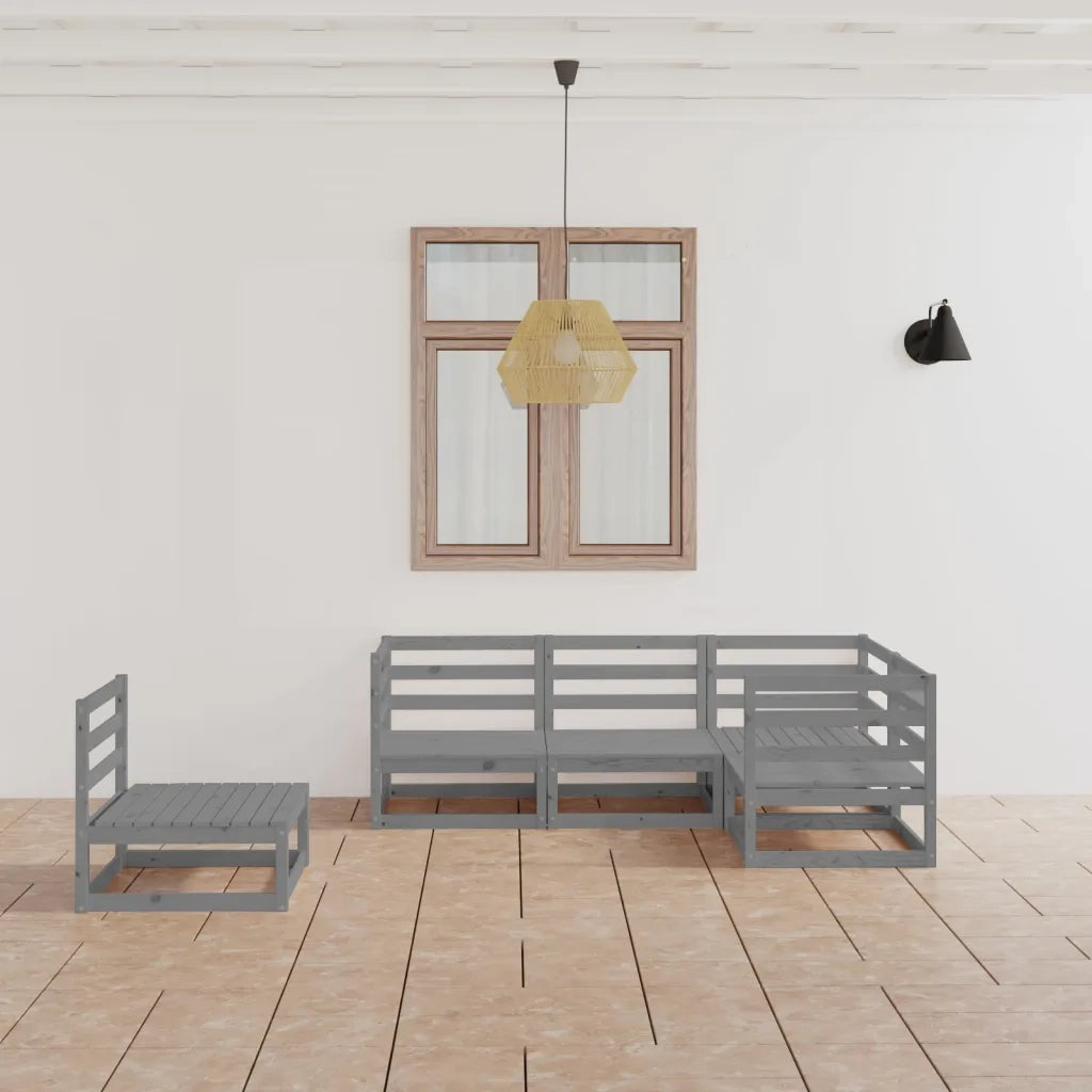 Set Divani da Giardino 5 pz | Set Salotto da Giardino Grigio in Legno Massello di Pino