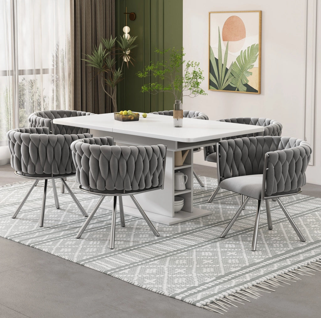 Set di 4 sedie da pranzo girevoli in velluto grigio e argento