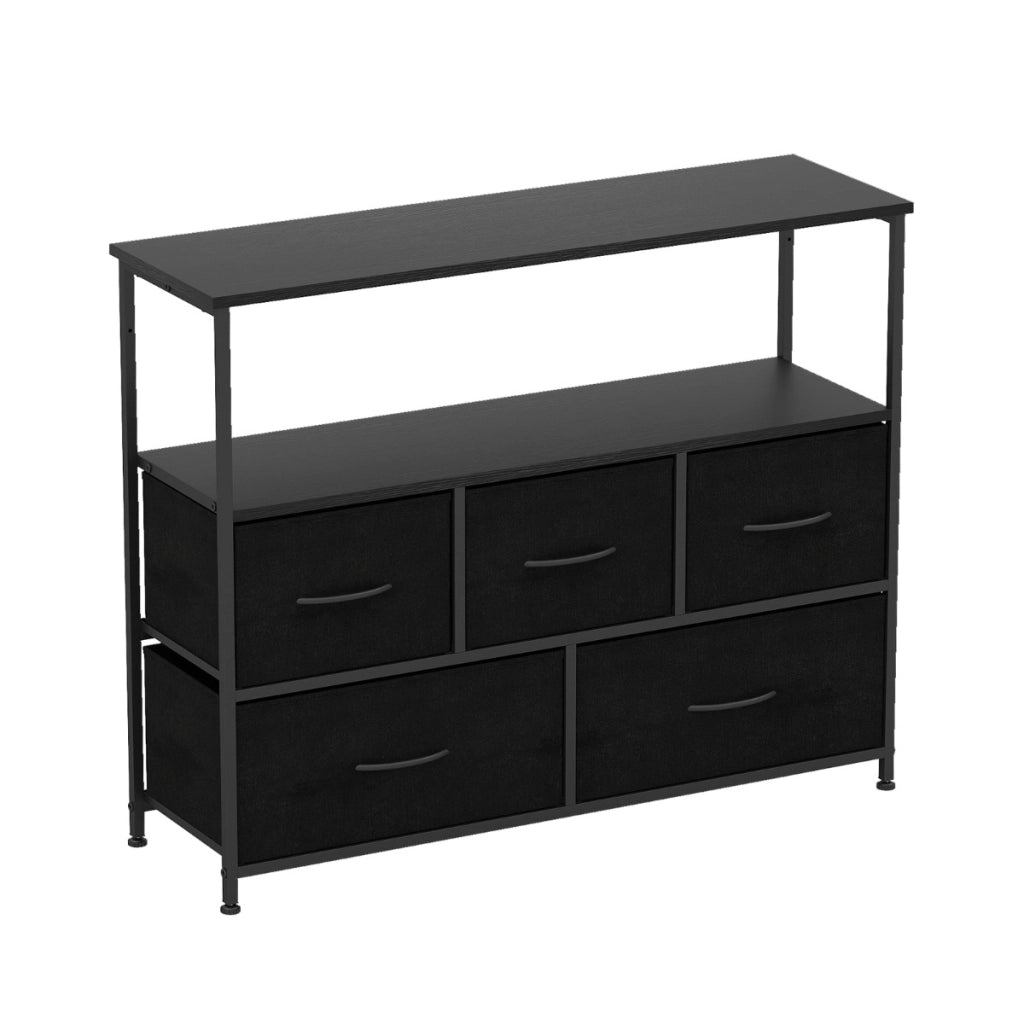 Com¨° per camera da letto con 5 cassetti cassettone in legno, Com¨° unit¨¤ organizzatore per conservazione Nero