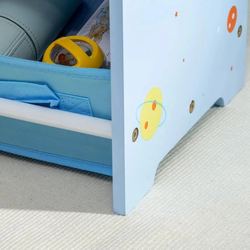 MOBILETTO PORTAGIOCHI CON 9 CESTINI RIMOVIBILI IN MDF E TESSUTO, 63X30X60CM, AZZURRO
