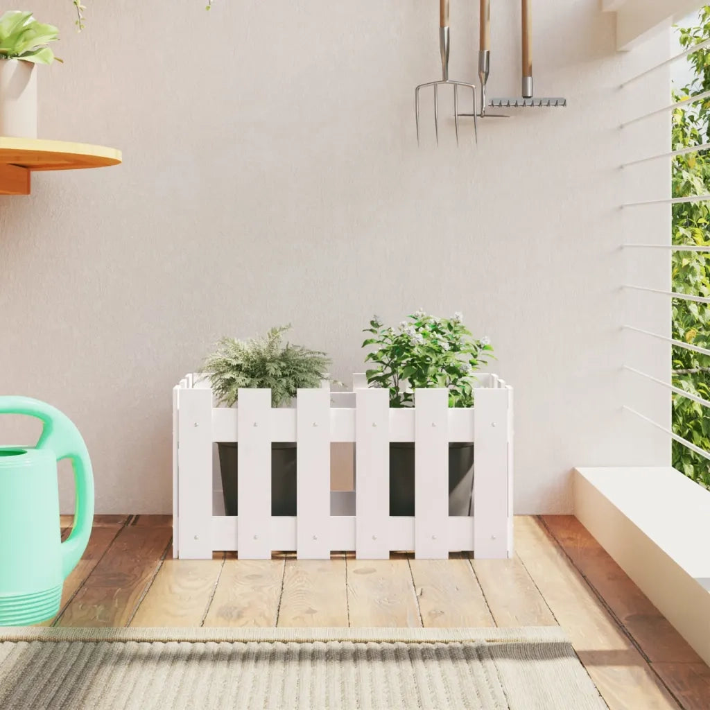 Fioriera | Cassetta per fiori | Vaso Giardino a Recinzione Bianco 60x30x30 cm Massello Pino