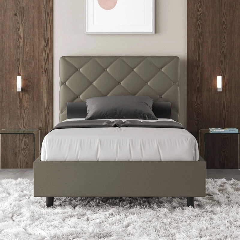 Letto imbottito Piazza e mezzo 110x190 cm Priya - Similpelle,Cappuccino,Contenitore