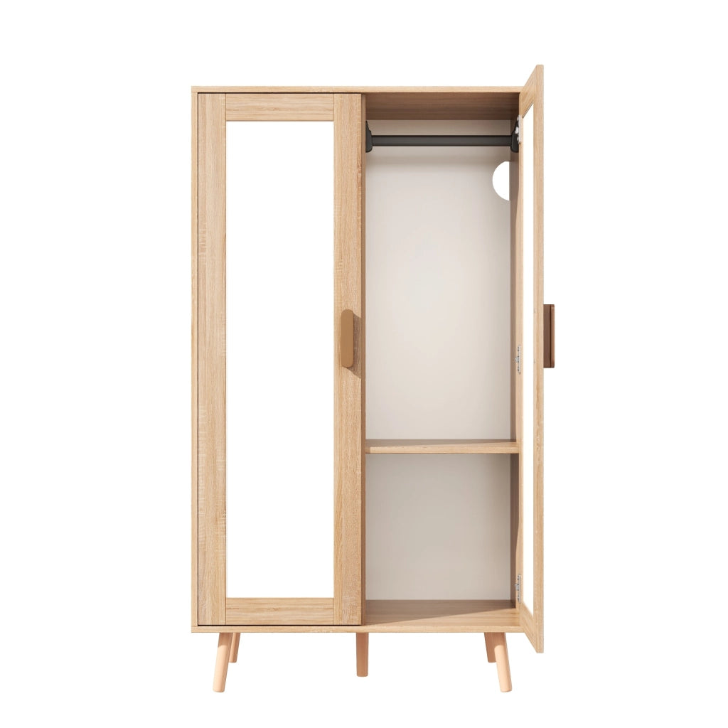 Armadio per bambini, a due ante con asta appendiabiti, 80 x 46 x 141,5 cm, bianco e color legno