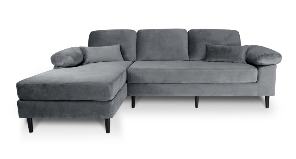 Divano angolare 3 posti con chaise longue sinistra velluto grigio - Washington - DI-WA01VLT-CLSX