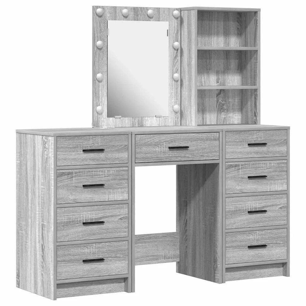 vidaXL Tavolo da Trucco con cassetto 3 pcs Grigio 40 x 41 x 135 cm