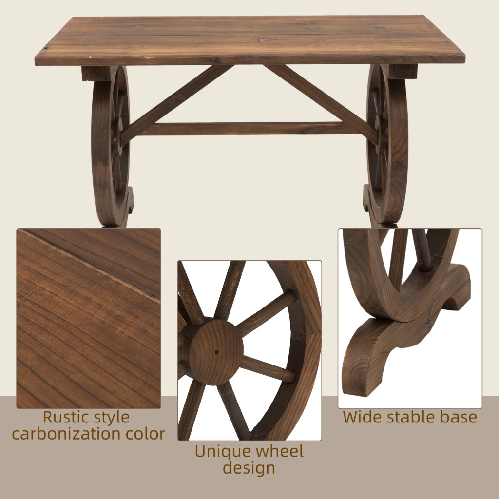 Tavolo Da Giardino Rustico In Legno Massello 110 X 60 X 65 Cm Naturale Per Esterni Con Ruote Decorative