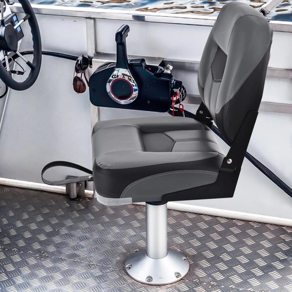 2 pezzi sedile barca accessori per barche con schienale ribaltabile, sedia da barca ergonomica in PVC e PP, capacità di carico fino a 110 kg, 50 x 52 x 42 cm (nero)