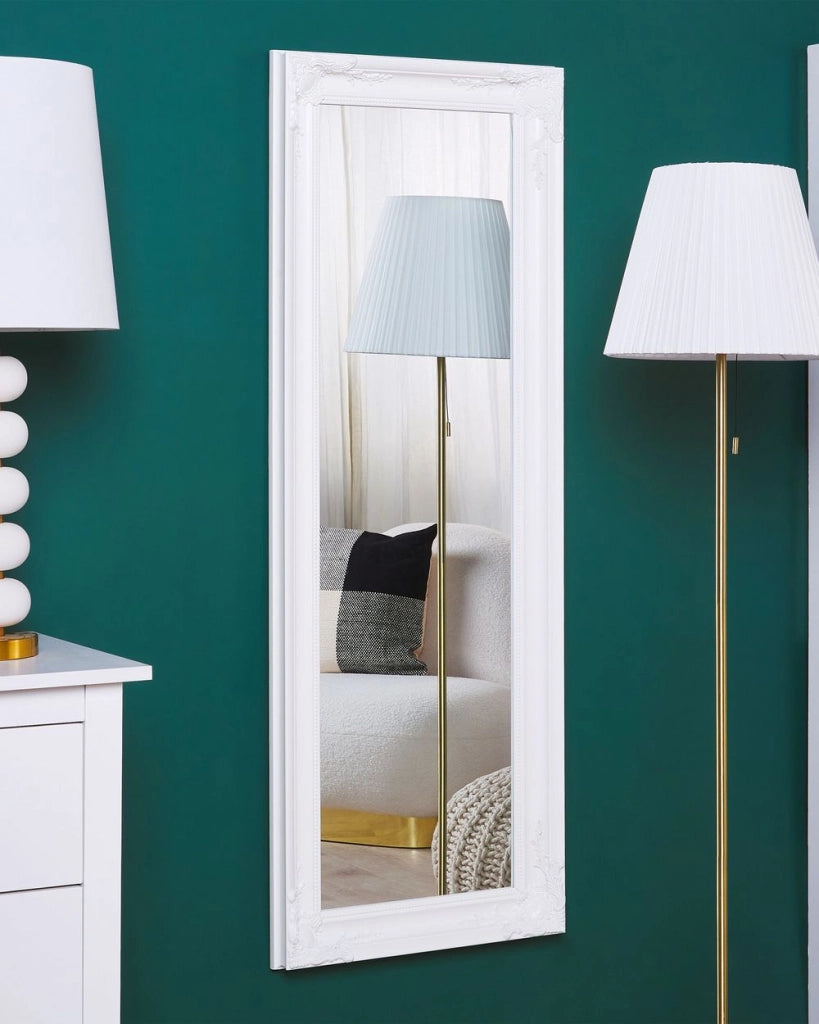 Specchio da Parete Bianco 51 x 141 cm Cornice Decorativa Sintetica Soggiorno Camera da Letto Classico Stile Francese