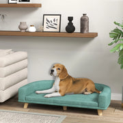 Divano per cani con cuscino sfoderabile e gambe in legno di pino, rialzato, verde, 98 × 67 × 25 cm