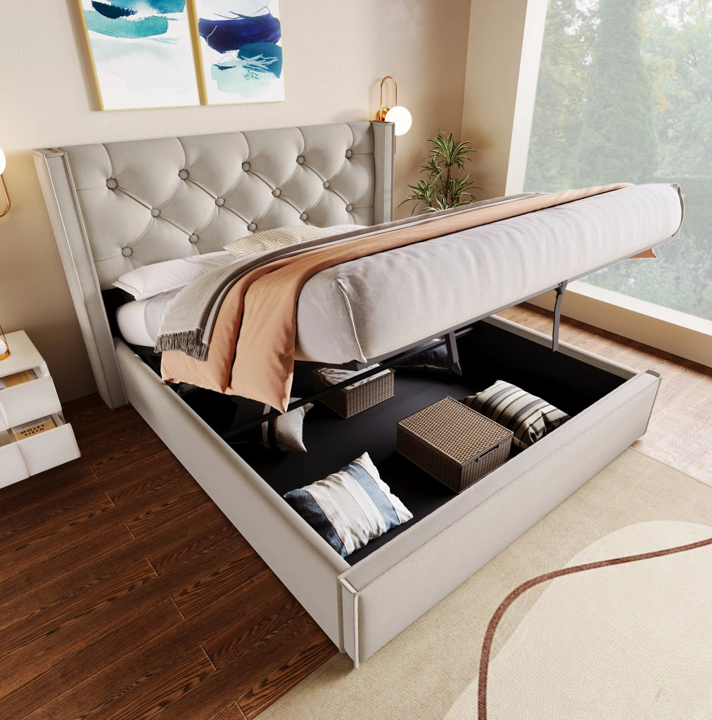 Letto imbottito matrimoniale 140x200 cm con contenitore e rete a sollevamento