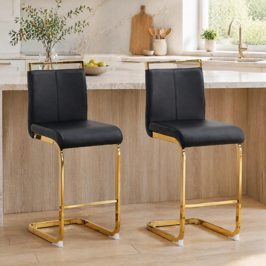 SGABELLI BAR Set da 2 pezzi 96,5 cm Nero/Oro in PU e metallo