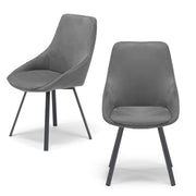 Set 2 sedie imbottita per sala da pranzo ASIA, design moderno, gambe in metallo finitura antracite, rivestimento in tessuto idrorepellente effetto scamosciato colore Grigio Fumo