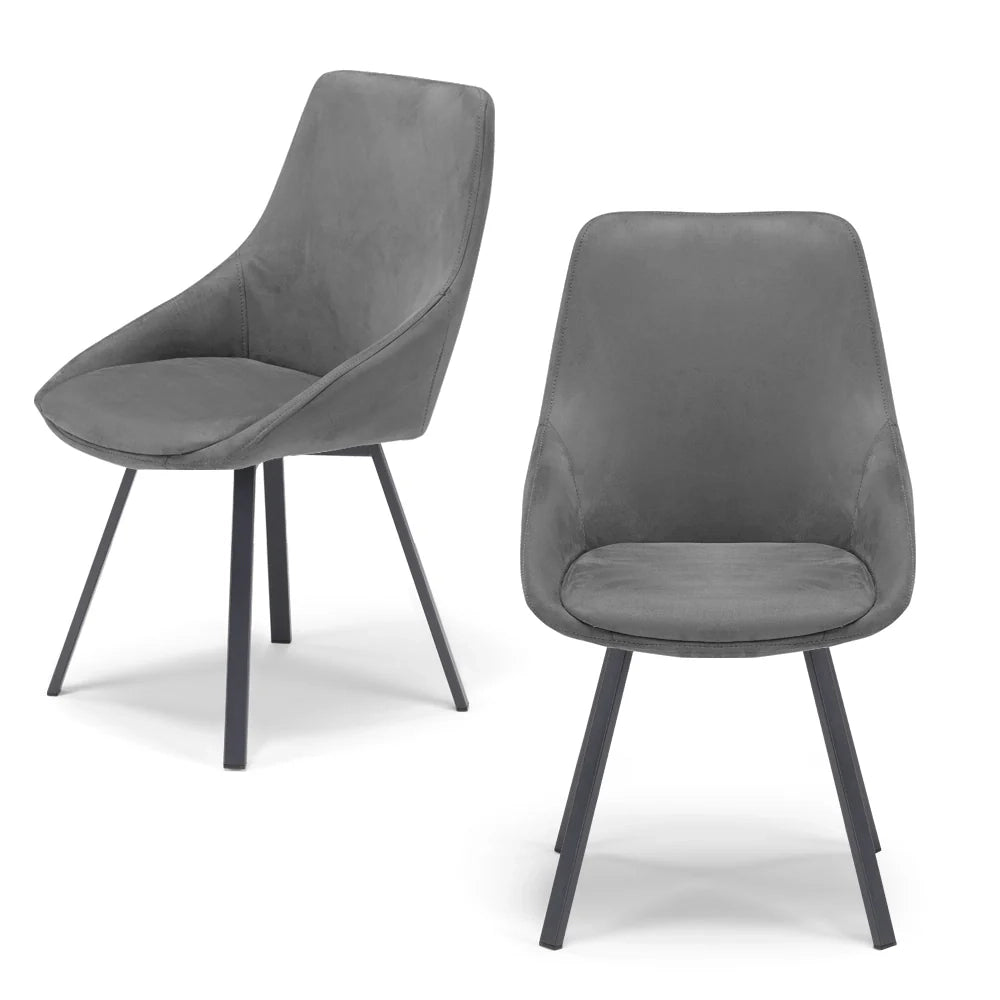 Set 2 sedie imbottita per sala da pranzo ASIA, design moderno, gambe in metallo finitura antracite, rivestimento in tessuto idrorepellente effetto scamosciato colore Grigio Fumo