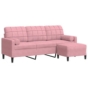 Divano | Divano da soggiorno | Sofa a 3 Posti con Poggiapiedi rosa 180 cm in Velluto