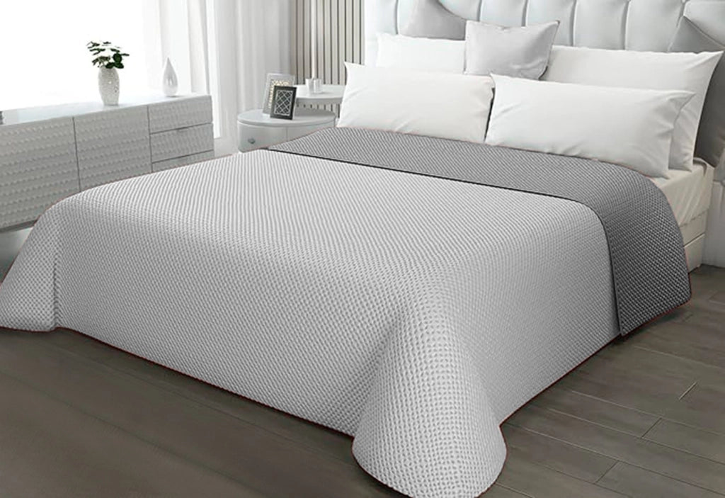 Trapunta Double Face 200x255 cm Coperta Morbida Copriletto Tinta Unita Grigio