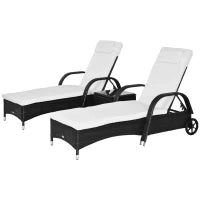 Set da Giardino con 2 Sedie a Sdraio con Schienale Reclinabile e Tavolino Basso in Rattan PE, Nero