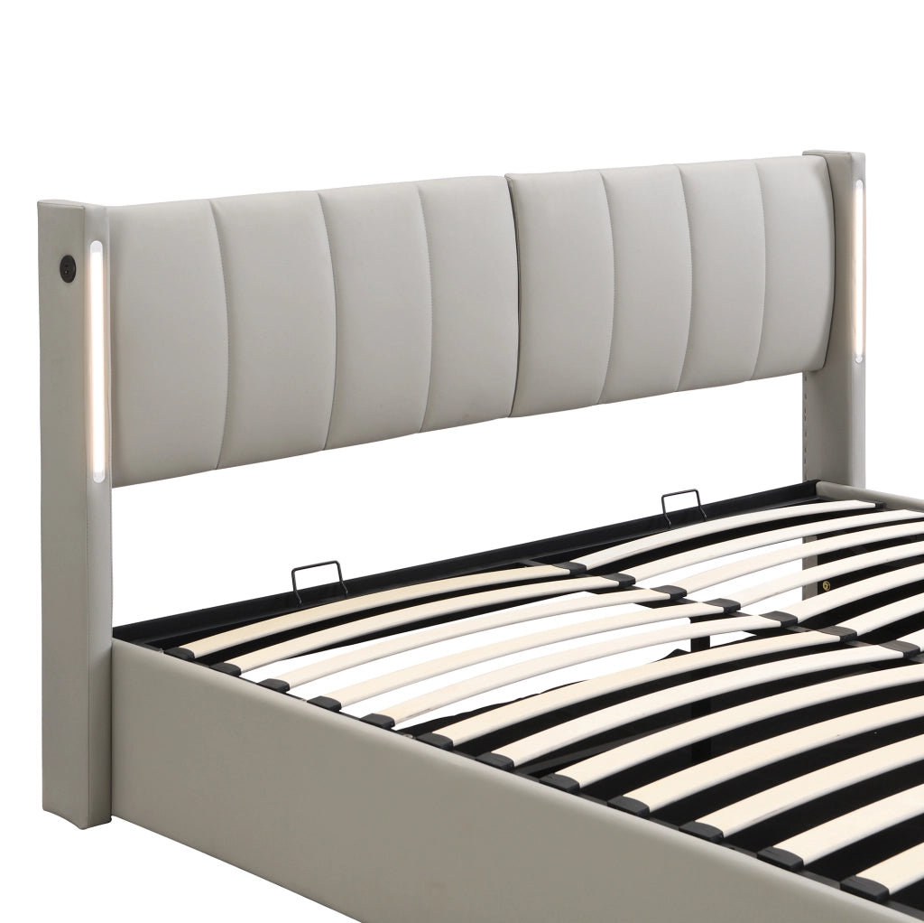 Letto imbottito 180x200 cm con LED, USB ricaricabile e vano contenitore
