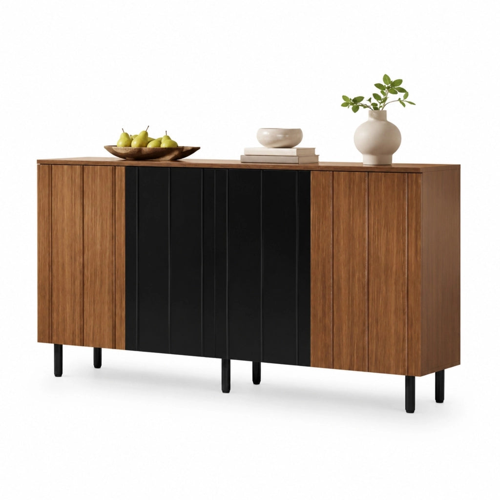 Credenza con 4 ante e ripiani regolabili per sala da pranzo in truciolare walnut 160×35×80 cm