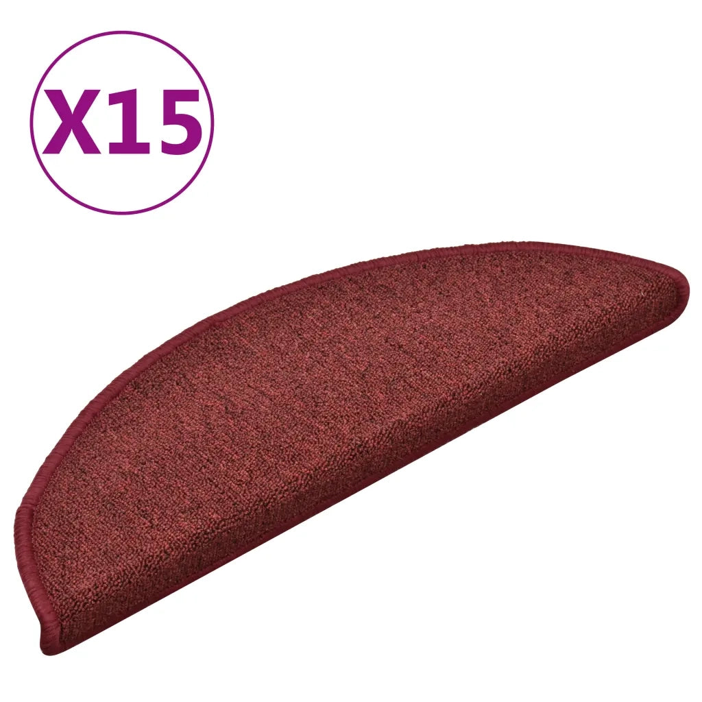 Tappetini per scale 15 pz 56x17x3 cm Bordeaux semicircolari 322372