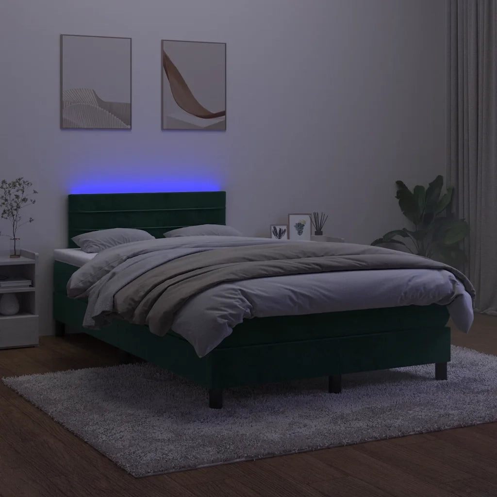 Letto a Molle con Materasso e LED Verde Scuro 120x190cm Velluto 3270162