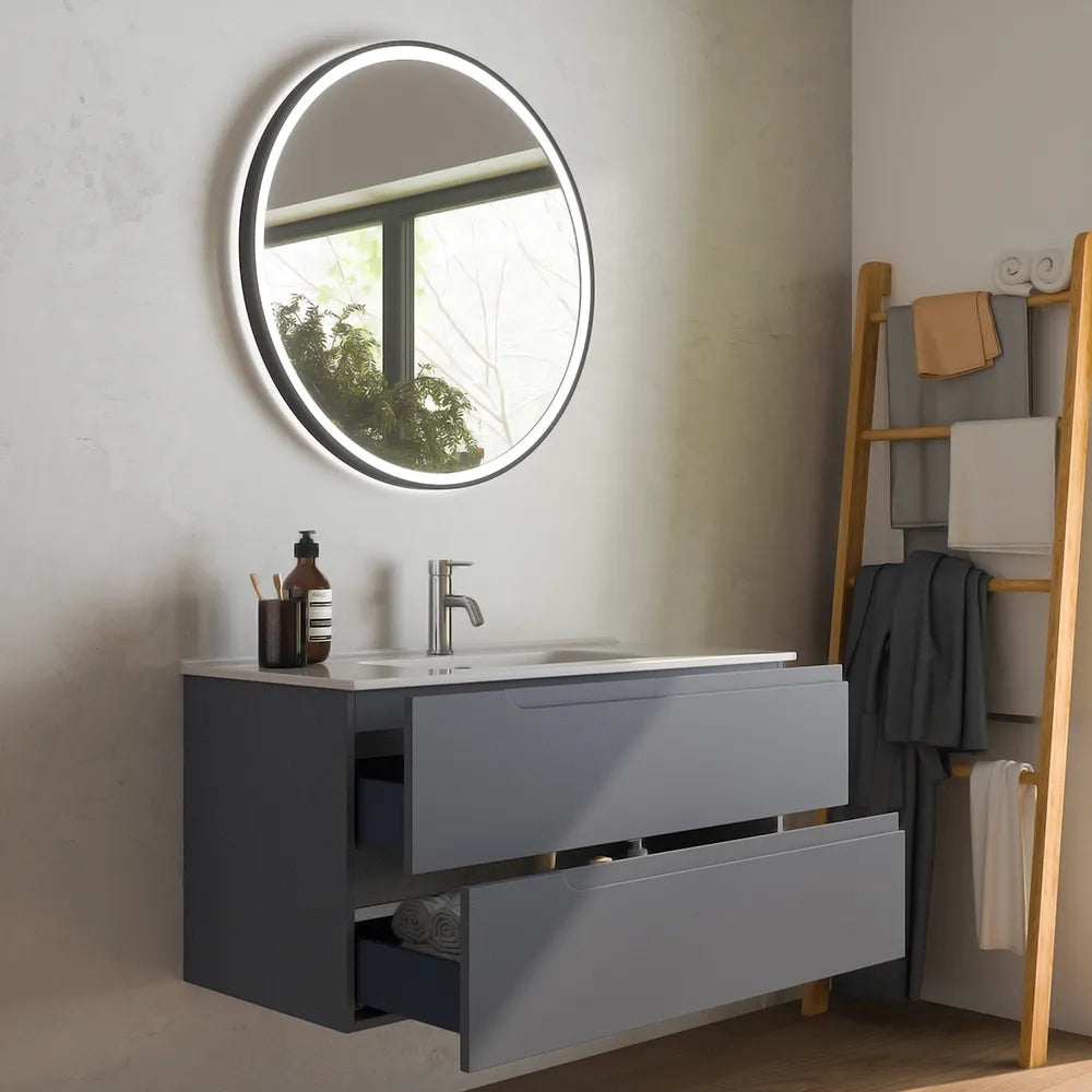 Mobile bagno sospeso 120 cm due cassetti grigio opaco con lavabo | Ardenne