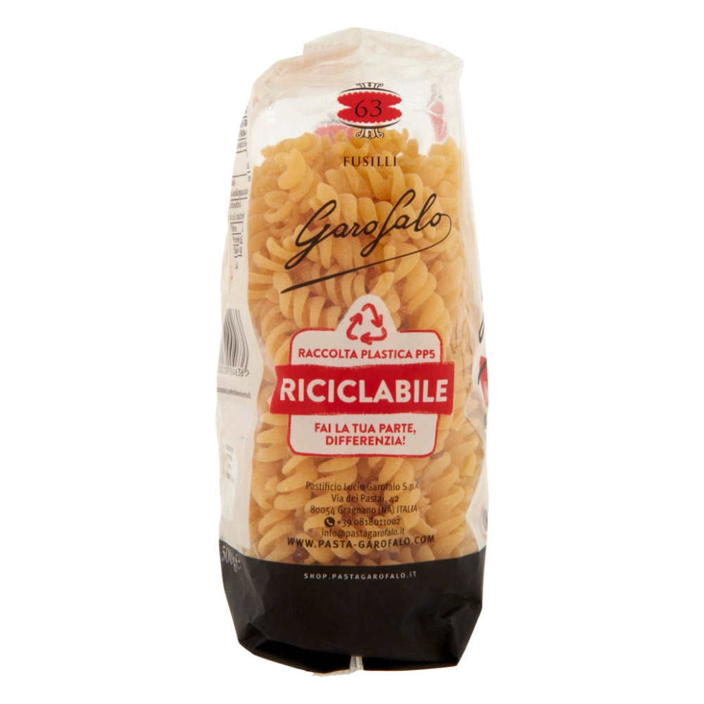 Pastificio garofalo fusilli n. 63 pasta trafilata al bronzo da 500 grammi