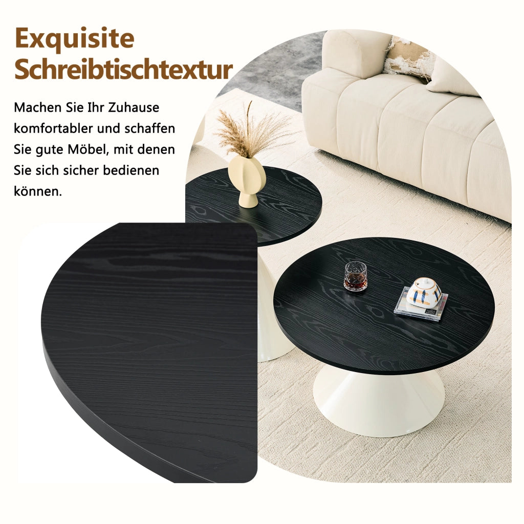 Tavolino basso set di 2 con piano in melaminico effetto legno nero e base in acciaio, per soggiorno, nero